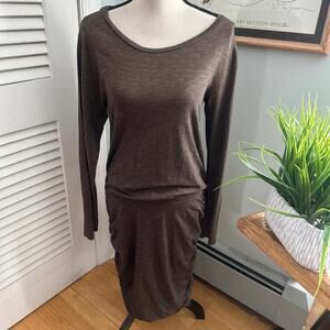 Toad & Co Dress Womens Small Brown Drop Waist Ruched Midi Casual Granola Grunge